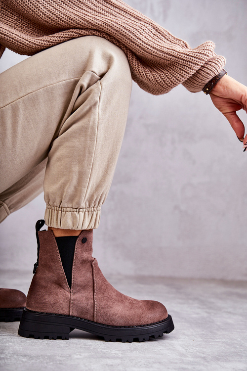 Замшеві теплі чоботи на плоскому каблуці Яскраво-коричневі Salome