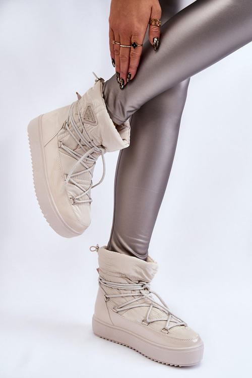 Жіночі модні зимові черевики на шнурівці світло-бежеві Carrios