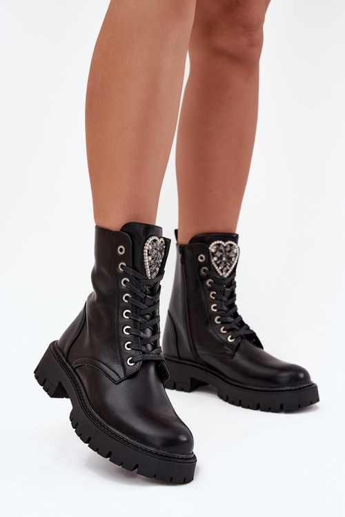 Чоботи Працівники З Декором З Ювелірних Виробів Утеплені Еко Шкіра Чорні Miryssa