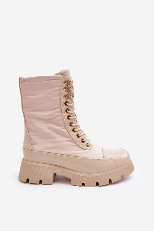 Жіночі утеплені ботильйони на плоскому каблуці бежеві Saranema