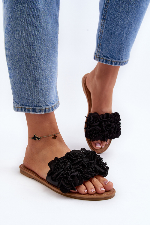 Жіночі чорні босоніжки в квіточку Eelfan