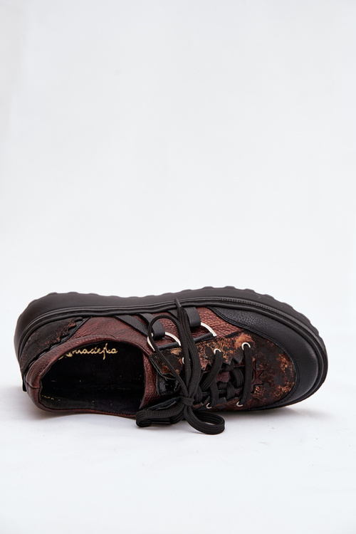 Шкіряні жіночі кросівки на платформі Maciejka 06562-25 шоколадні