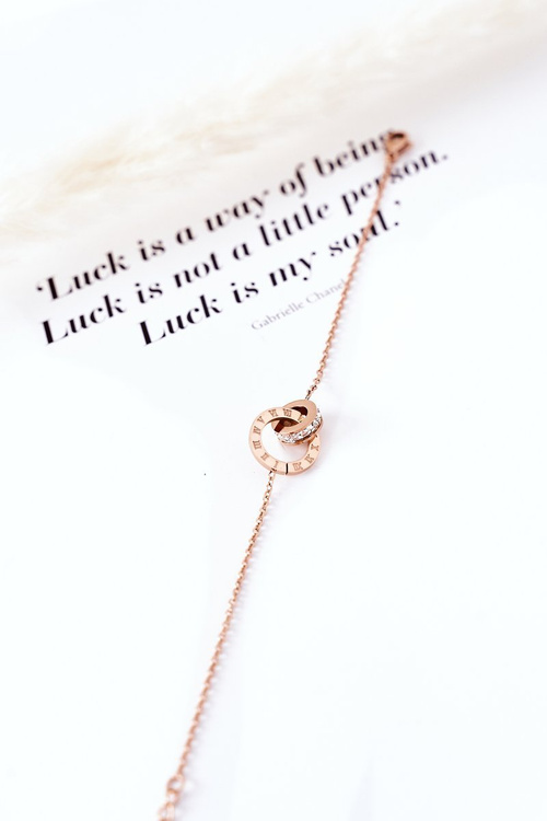 Браслет-ланцюжок із кубічним цирконієм, рожеве золото