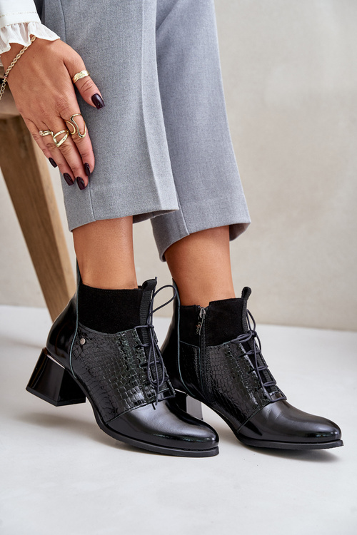 Zazoo 60503 Чорні шкіряні ботильйони на підборах