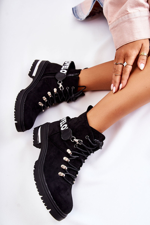 Замшеві теплі черевики з поясом Чорні Aurelio