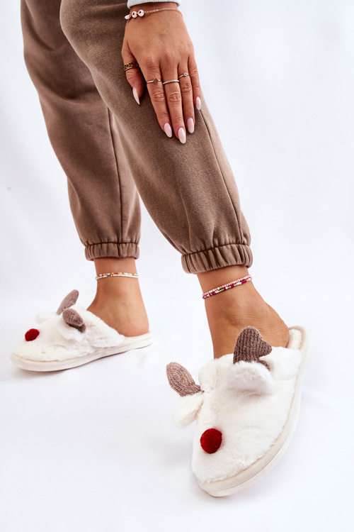 Жіночі тапочки з хутром і оленями Кремовий соп'я