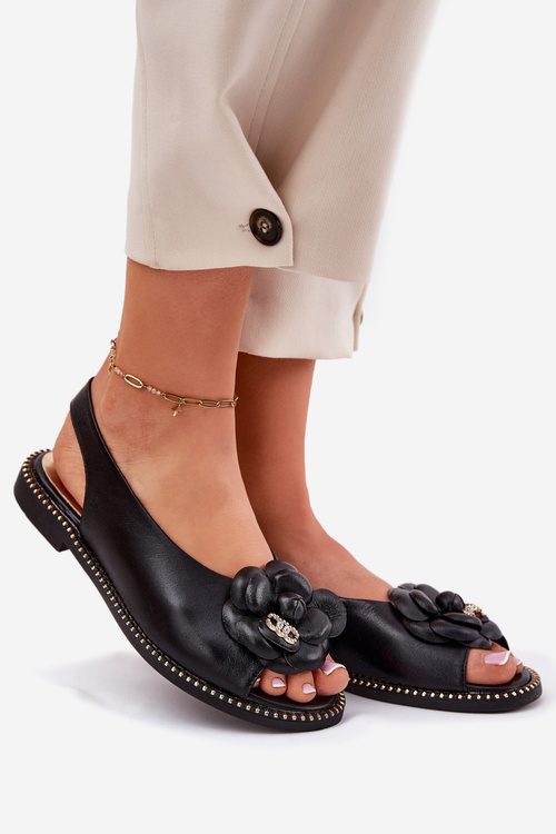 Шкіряні Плоскі Сандалі З Декорацією CheBello 4642 Чорні