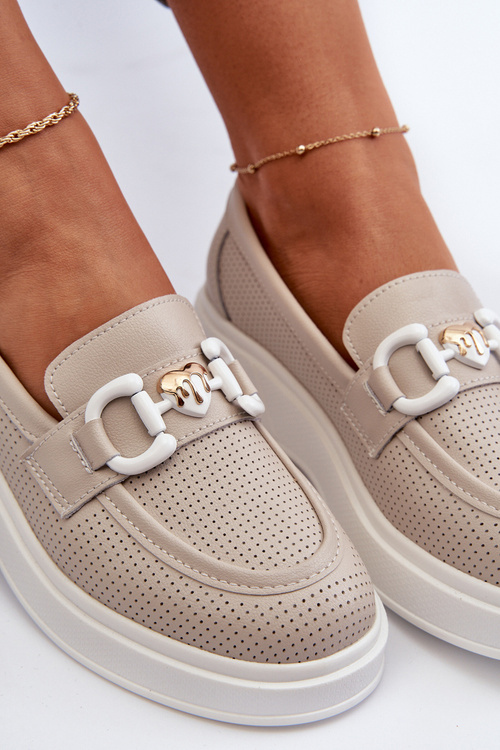 Бежеві жіночі шкіряні мокасини на платформі S.Barski LR720