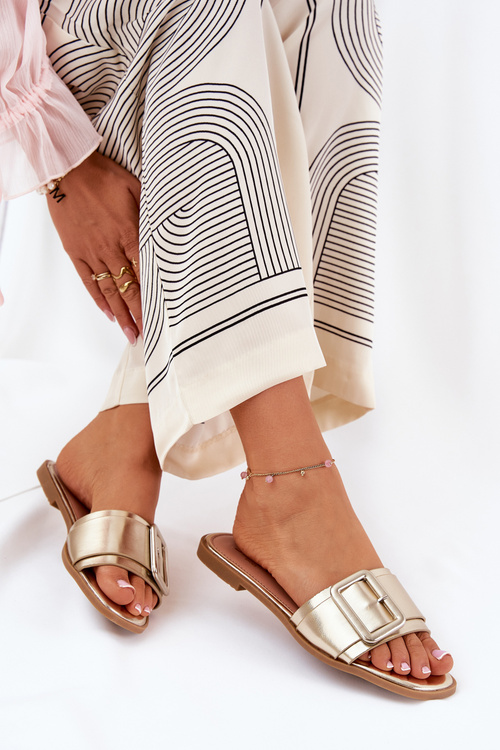 Плоскі Жіночі Сандалі Еко Шкіра З Пряжкою Золоті Bamma