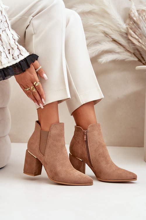 Еко-замшеві ботильйони на підборах, утеплені, коричневі Daivine