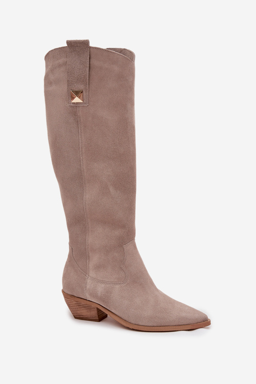 Шкіряні Замшеві Козаки Зігріті Zazoo 4224 Cappuccino