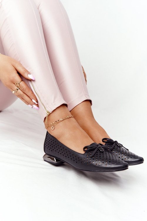 Ажурні лофери на срібних підборах Vinceza 21-10602 Чорні
