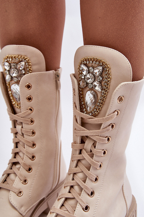 Шкіряні ботильйони з ювелірним декором бежеві Marx