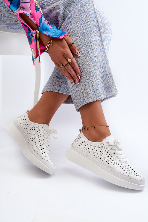 Білі шкіряні кросівки на платформі S.Barski LR278