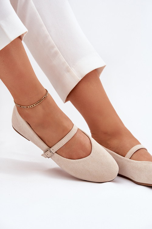 Плоскі Балерини З Пояском Еко Замшеві Бежеві Tirilina