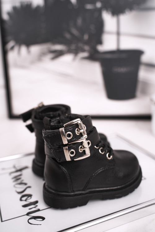 Чоботи дитячі утеплені хутром чорні Валентина