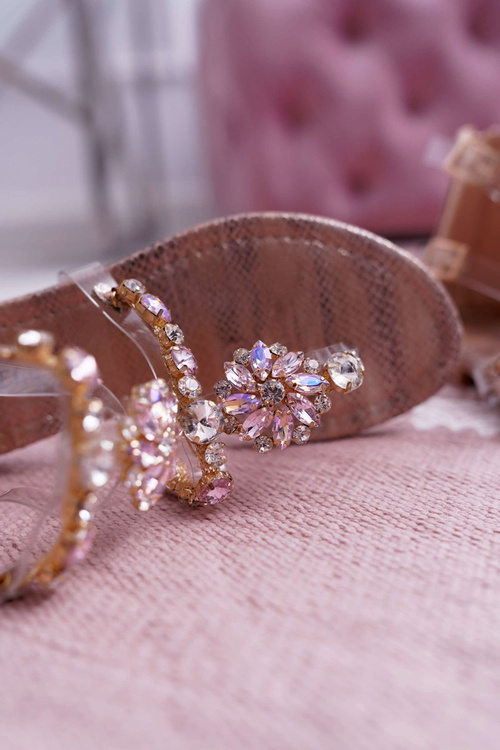 Жіночі босоніжки на плоскій підошві з цирконами Champagne Karra