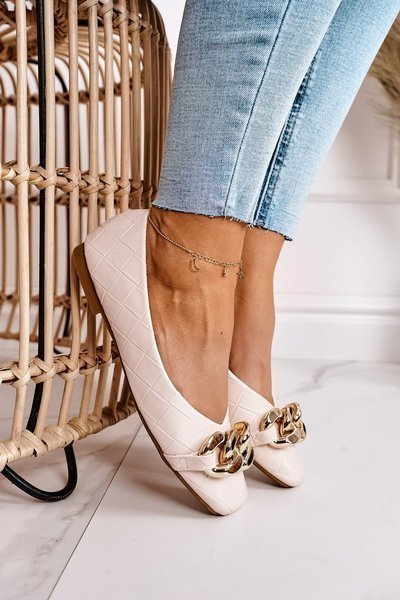 Елегантна стьобана балерина з ланцюжком Beige Coco