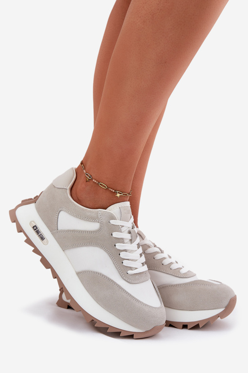 Замшеві кросівки на платформі для жінок Big Star RR274896 HI-POLY SYSTEM Біло-Сірі