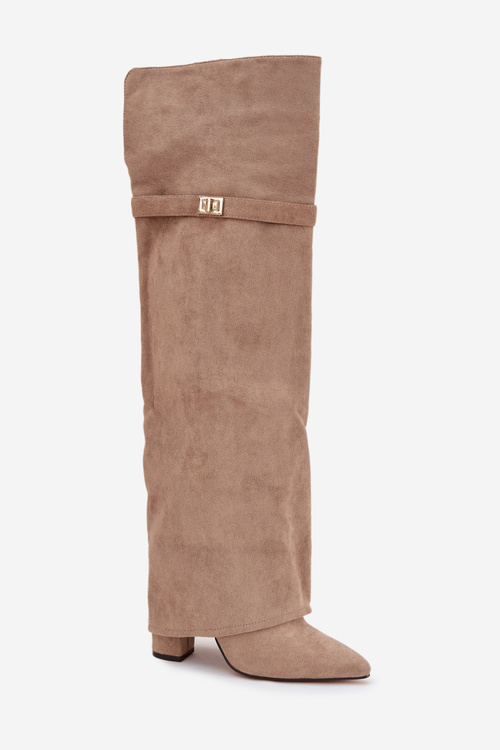 Ізольовані чоботи з оберненим верхом понад коліно підборам блок бежевий Serelle