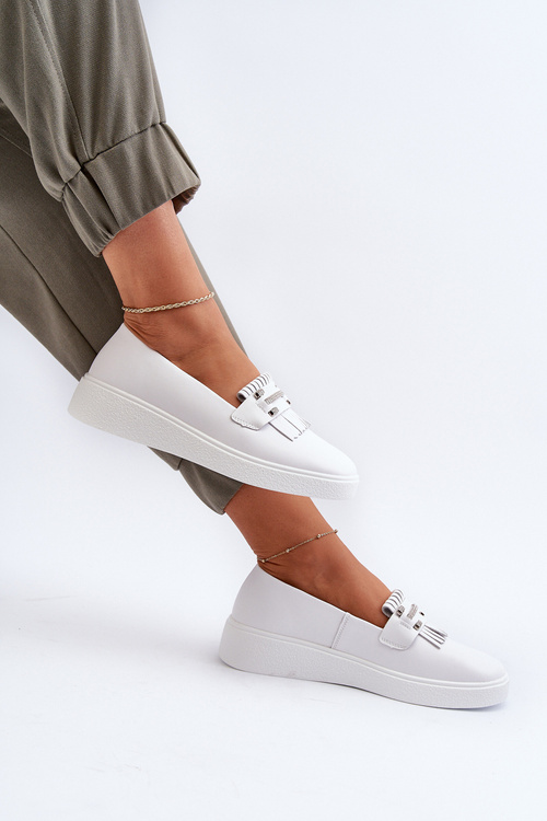 Легкі жіночі шкіряні мокасини на платформі білі S.Barski LR590
