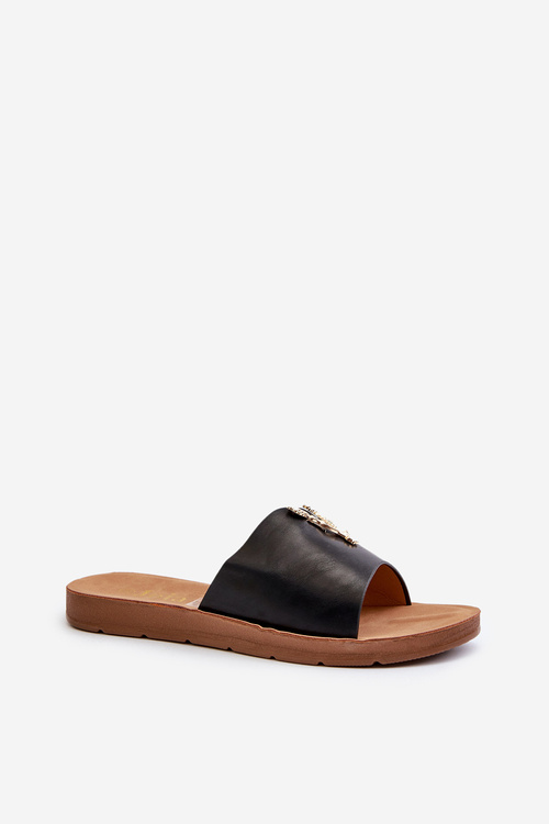 Жіночі босоніжки на плоскій підошві з оздобленням з еко шкіри Black Makia