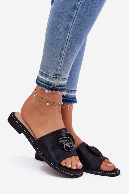 Жіночі Плоскі Сандалі З Декоративною Деталлю KV51-007 Чорні