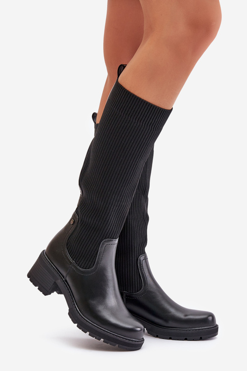 Чорні черевики з гумкою над коліном Vaimi