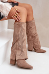 Прикрашені Чоботи З Загнутим Чолом На Каблуці Темно-бежеві Івілта
