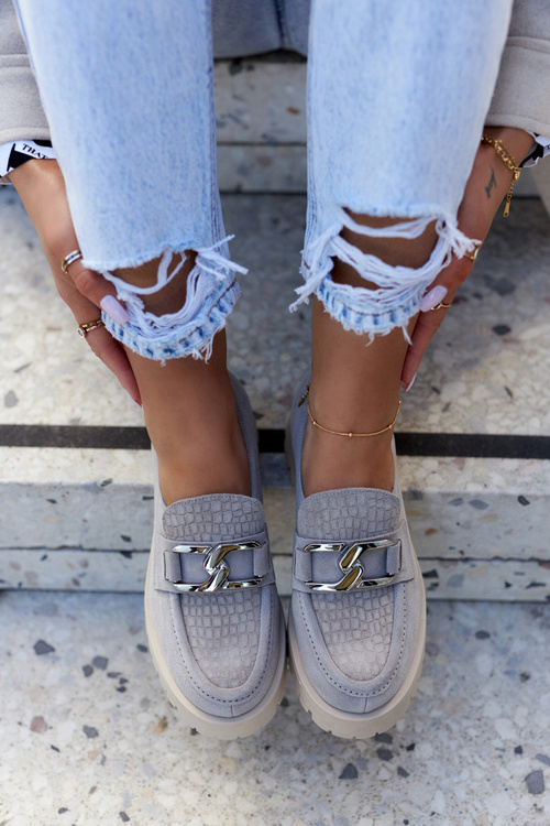 Модні замшеві лофери світло-сірі Rayhan