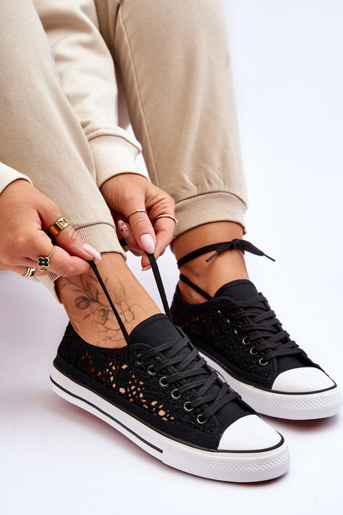 Жіночі мереживні текстильні кросівки Fergo чорного кольору