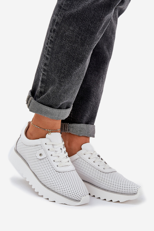 Шкіряне Спортивне Взуття На Платформі З Блиском D&A LR51-629 Білі