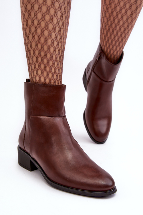 Жіночі шкіряні черевики на блискавці коричневого кольору Semotti