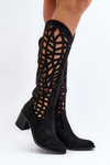 Чорні ажурні чоботи на підборах Pinkema