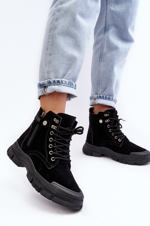 Жіночі ботильйони зі шнурівкою на підкладці зі штучної замші чорні Jailina
