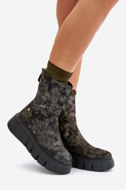Жіночі шкіряні черевики на масивній платформі Maciejka 06766-09 Хакі