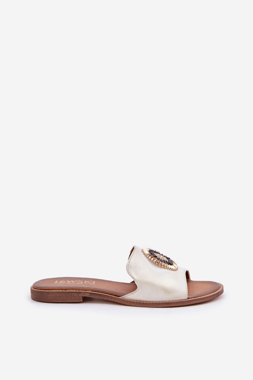 Шкіряні Сандалі З Декором На Плоскому Каблуці Золото Патинований Lewski 3047/O