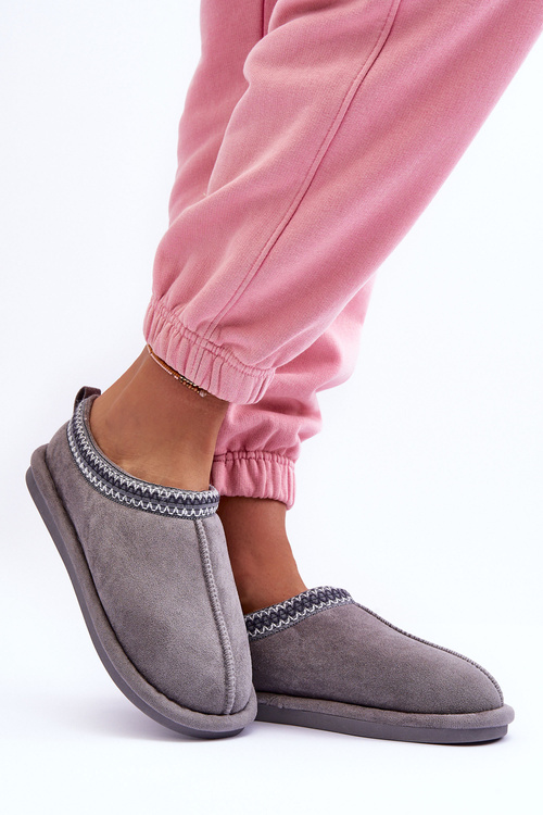 Жіночі замшеві тапочки зі штучним хутром сірі Polinna