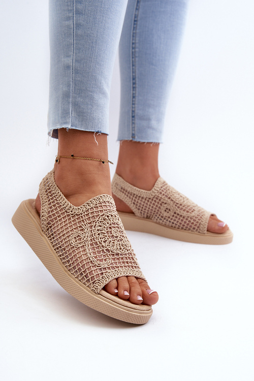 Жіночі сандалі на плоскій підошві, прикрашені чорними квітами Abidina