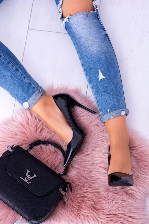 Чорні лаковані туфлі на шпильках Lu Boo з гострим носом