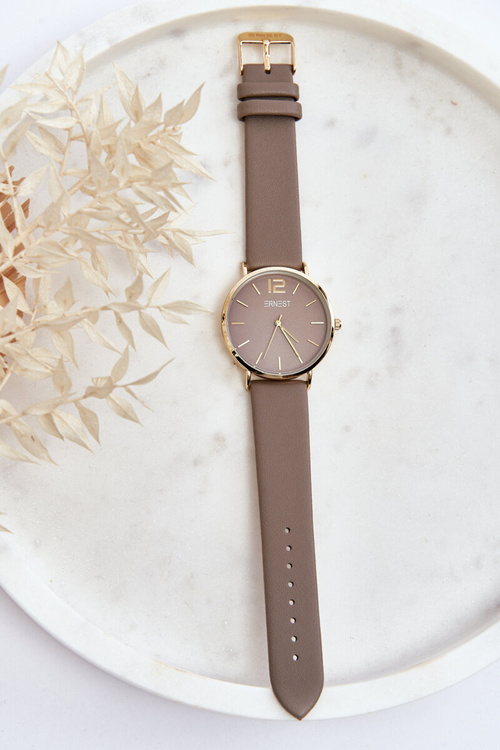 Жіночий годинник на шкіряному ремінці Ernest E62001MD сірий