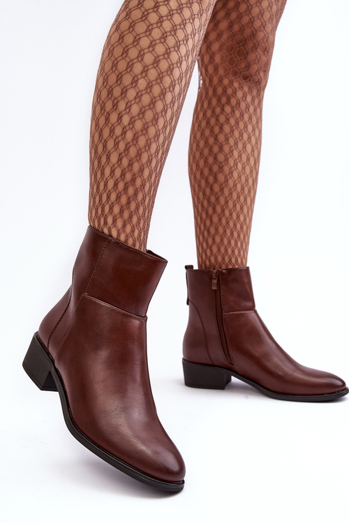 Жіночі шкіряні черевики на блискавці коричневого кольору Semotti