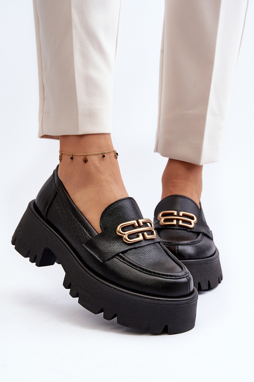 Чорні жіночі лофери з натуральної шкіри Zazoo 20164