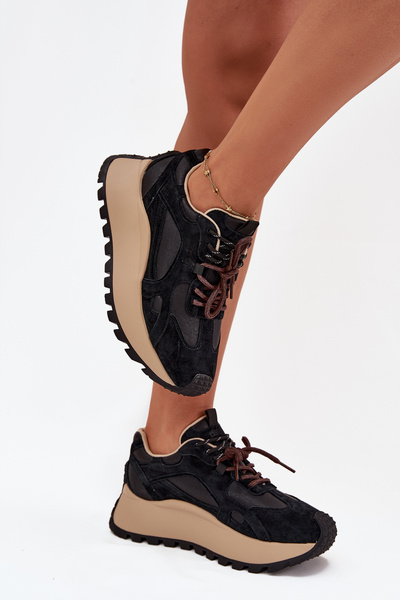 Шкіряні Кросівки На Платформі Жіночі Big Star SS274628 HI-POLY SYSTEM Чорні