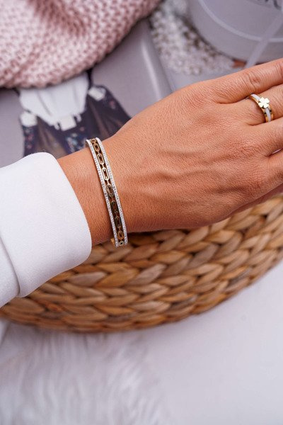 Жіночий сталевий браслет із цирконами. Золото поза часом