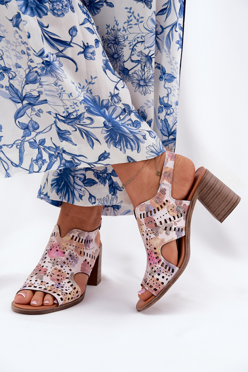 Жіночі Сандалі З Перфорацією На Каблуці Багатокольорові Тосіне