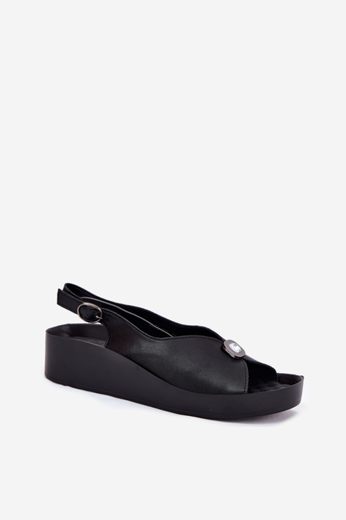 Шкіряні Жіночі Сандалі На Танкетці І Платформі S.Barski KV51-020 Чорні