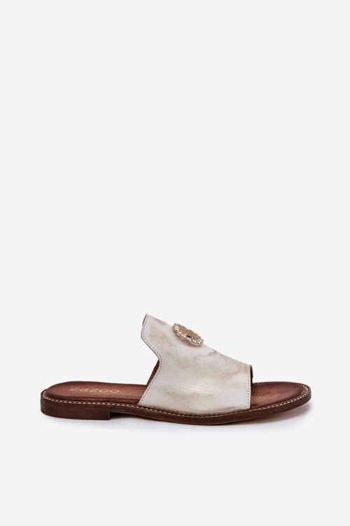 Елегантні Жіночі Шкіряні Сандалі З Декором Zazoo 3008 Патиноване Золото