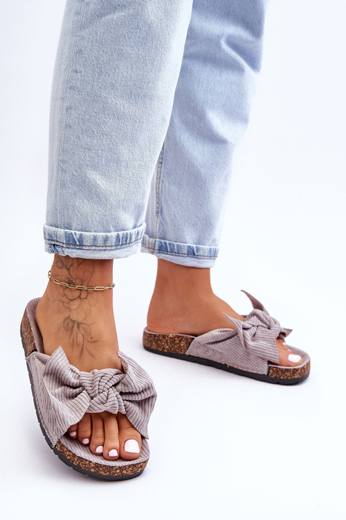 Вельветові тапочки на корковій підошві Сірі Summertime