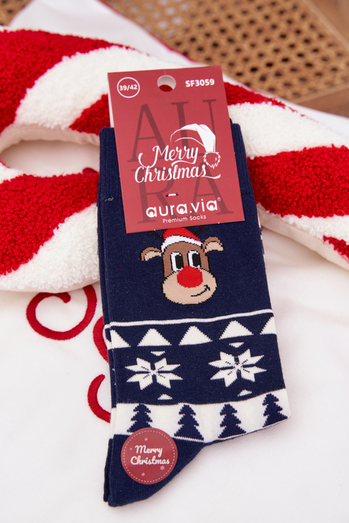 Чоловічі Різдвяні Візерункові Носки З Оленем Темно-синій